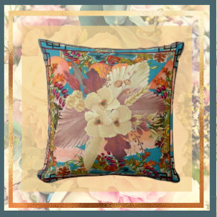 Florals Naranja Verde azulado, crema con Cojín dec