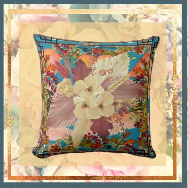 Florals Naranja Verde azulado, crema con Cojín dec (Subido por el creador)