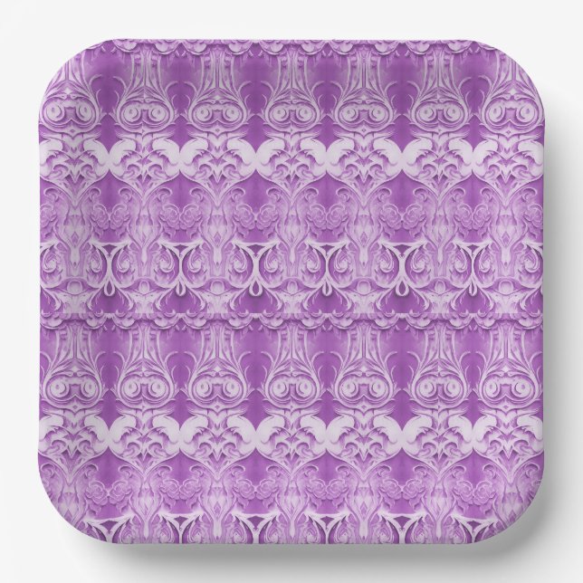 Florecen Flores Purpúreas en Plato de Papel (Anverso)