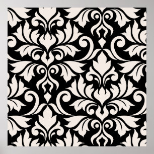 Florecer arte Damask que yo crema en negro
