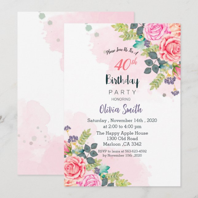 florecer en otra tarjeta de invitación de año (Anverso / Reverso)