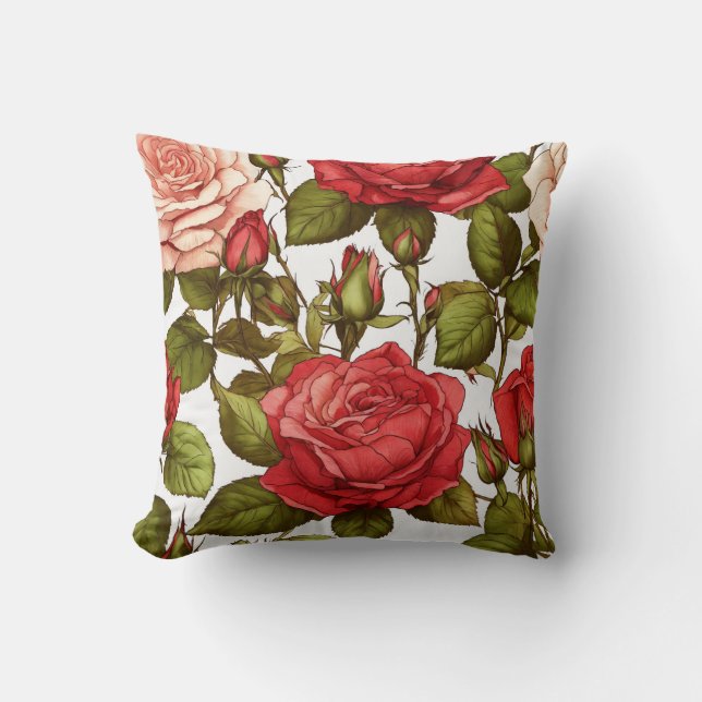 Florecer en serenidad: almohada roja impresa de ro (Anverso)