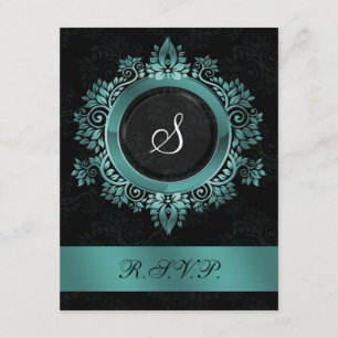 floreciente aqua monograma boda elegante RSVP