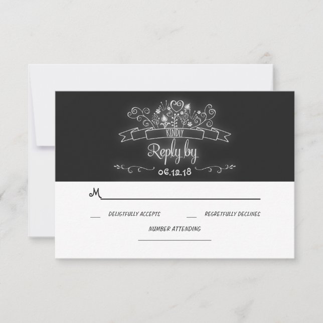 floreciente boda en pizarra a mano RSVP (Anverso)
