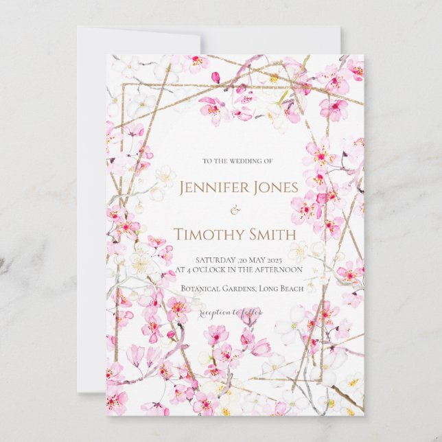 Florecimiento de cerezos de invitación a bodas (Anverso)