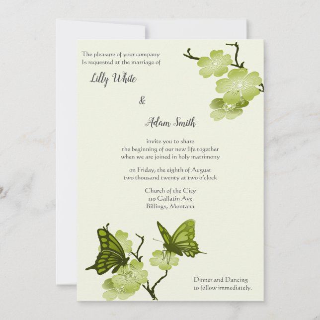 Florecimiento de primavera verde con mariposas (Anverso)