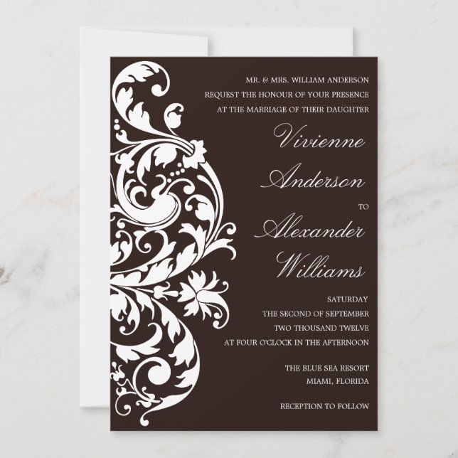 FLOREO NEGRO Y BLANCO| INVITACIÓN DE BODA (Anverso)