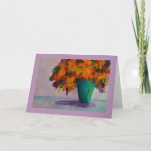 Florero de la acuarela con la tarjeta de