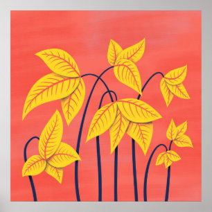 Flores abstractas Coral Amarillo Floral Arte Geomé