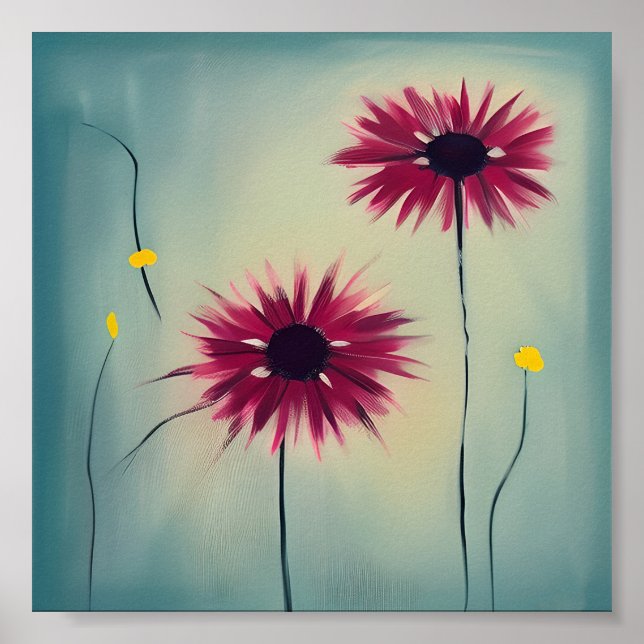 Flores abstractas rosadas y amarillas arte minimal (Frente)