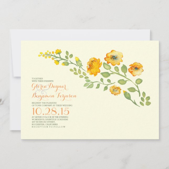 Flores acuarelas - adorable invitación a una boda  (Anverso)