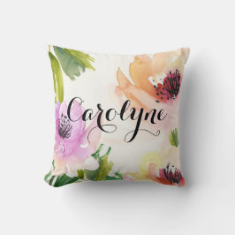 Flores acuarelas bonito almohada personalizada