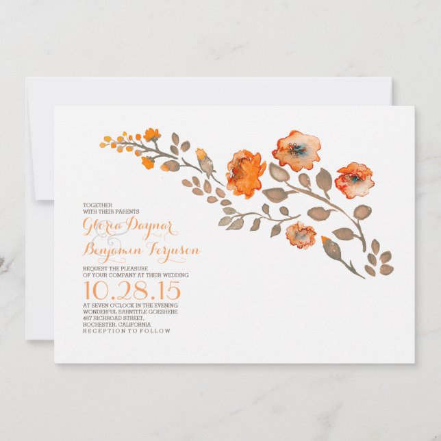 Flores acuarelas - invitación a la boda de otoño (Anverso)