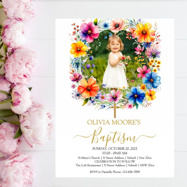 Flores acuarelas Invitación al bautismo (Subido por el creador)