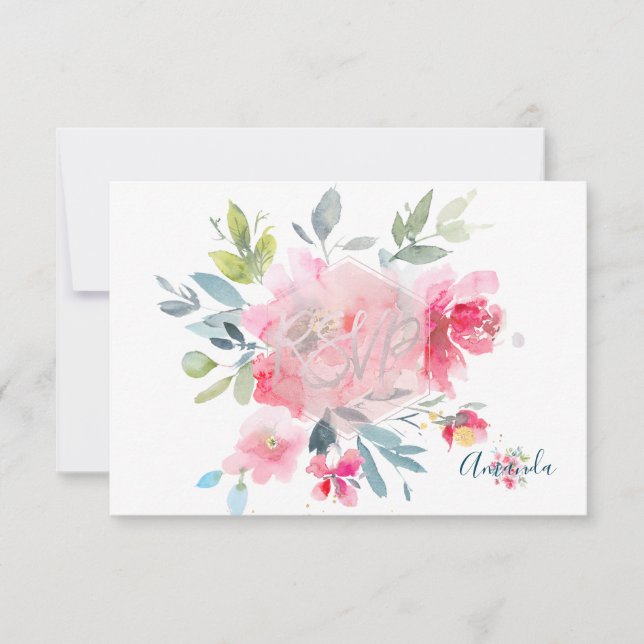 Flores acuáticas de PixDezines RSVP Bat Mitzvah ✡ (Anverso)