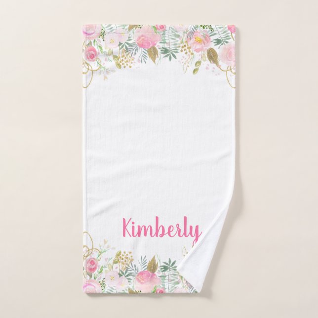 Flores acuáticas doradas y rosas Shabby Chic (Toalla de mano)