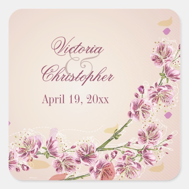 Flores acuáticas púrpura de lino pegatinas de boda (Anverso)