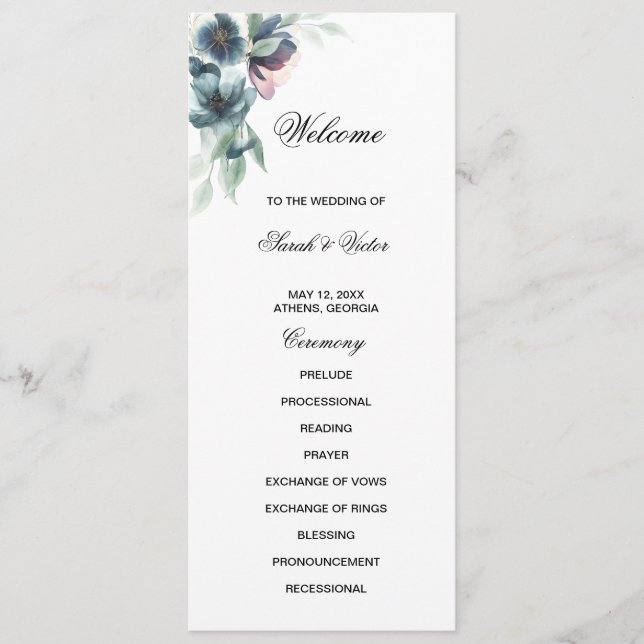 Flores acuáticas tarjeta de programa de dos caras (Anverso)