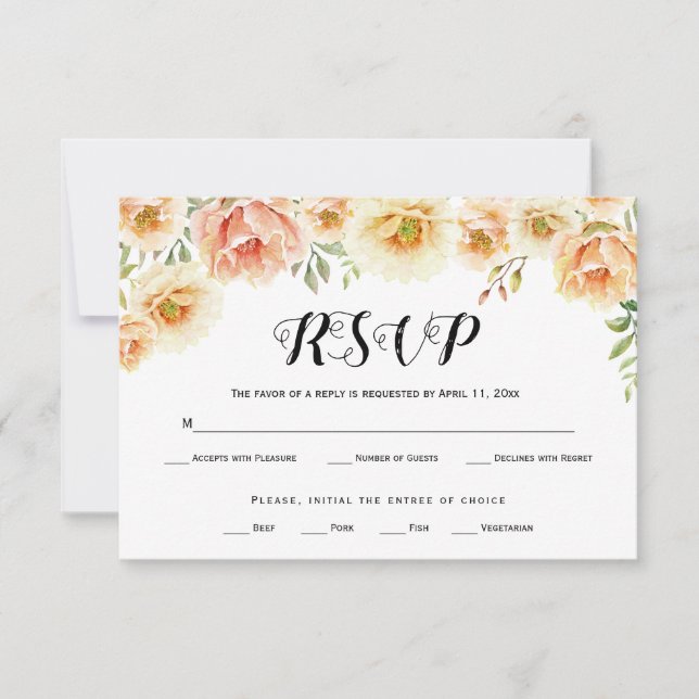 Flores acuáticas tipografía boda tarjeta RSVP (Anverso)
