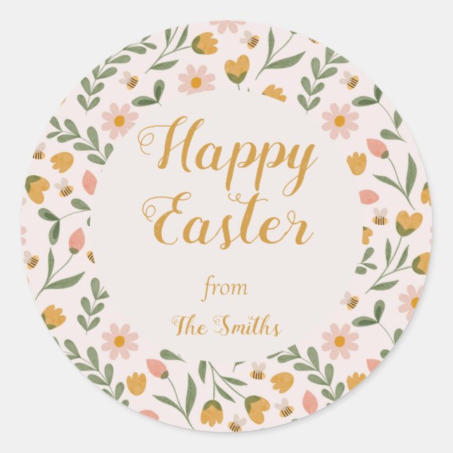 Flores acuáticas y abejas Pegatina de Pascua de Pr (Anverso)