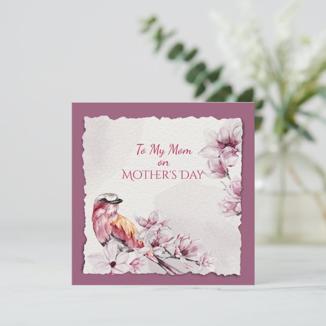 Flores acuáticas y pájaro del Día de la Madre (Anverso de pie)