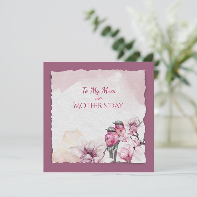 Flores acuáticas y pájaro del Día de la Madre (Anverso de pie)