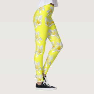 Flores Amarillas Blancas de Frangipani, Leggings d