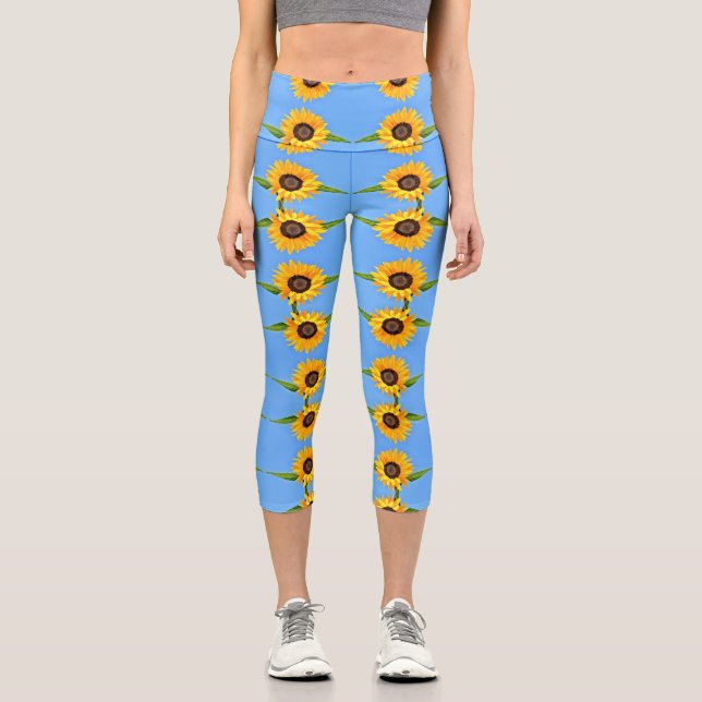Flores amarillas Capri Leggings (Anverso)