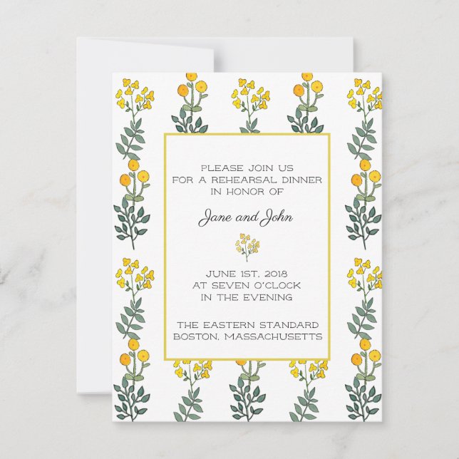Flores Amarillas con Invitación de Ensayo de Menta (Anverso)