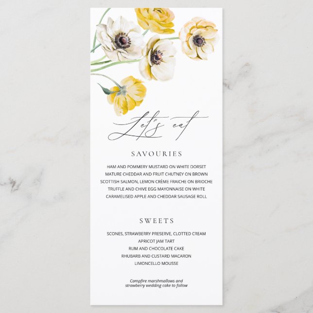 Flores Amarillas de Verano Menú de Boda Minimalist (Anverso)