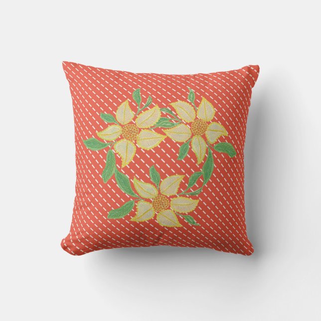 Flores amarillas en el Cojín decorativo Naranja de (Anverso)