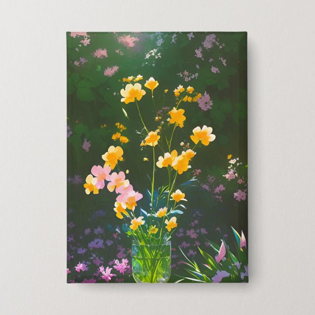 Flores amarillas en un botón Jar (Anverso)