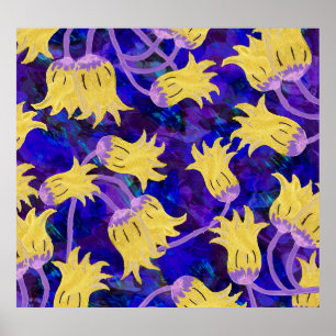 Flores amarillas: fondo oscuro acuarela arte