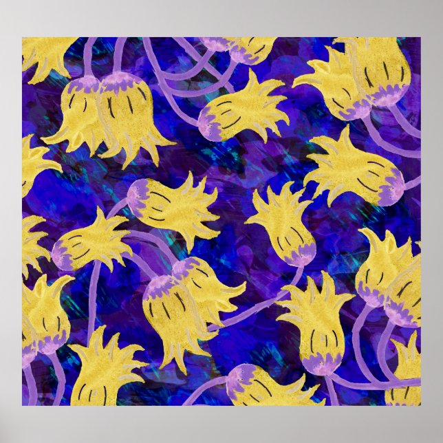 Flores amarillas: fondo oscuro acuarela arte (Frente)