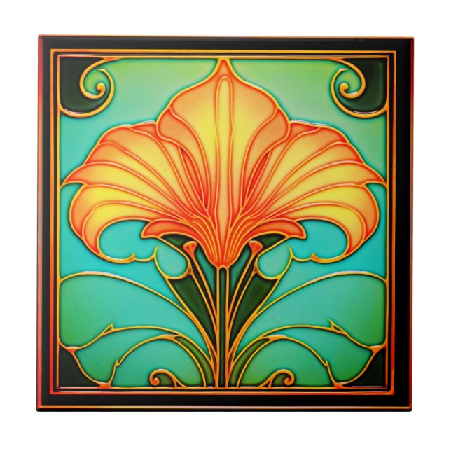Flores Amarillas Hojas Verdes Azulejos de Cerámica (Frente)