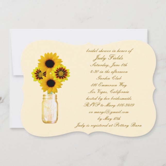Flores amarillas Invitación a ducha de novia Mason (Anverso)