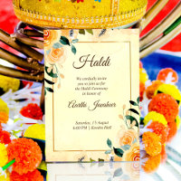 Flores amarillas plantilla de invitación Haldi Pit