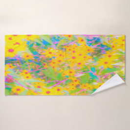 Flores amarillas y rojas bonito con azul turquesa