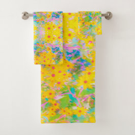 Flores amarillas y rojas bonito con azul turquesa