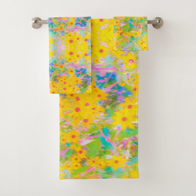 Flores amarillas y rojas bonito con azul turquesa (In situ)