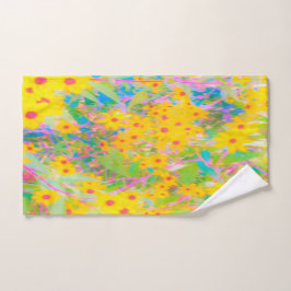 Flores amarillas y rojas bonito con azul turquesa