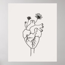 Flores anatómicas del corazón arte de la línea min
