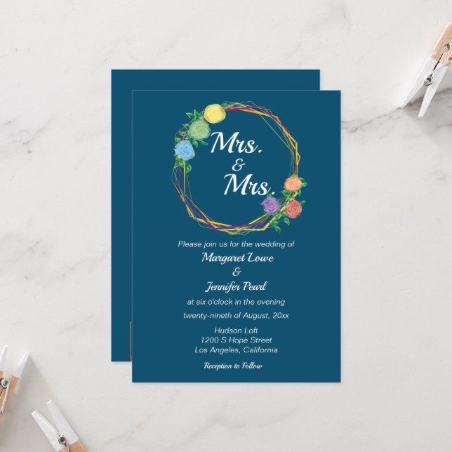 Flores arco iris Invitación a la boda lesbiana  (Anverso/Reverso In Situ)