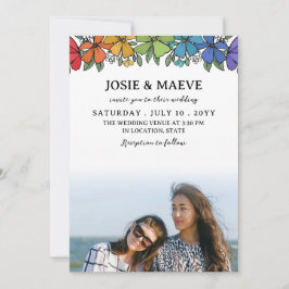 Flores arcoiris 2 en 1 Invitación a una boda fotog