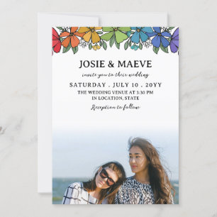 Flores arcoiris 2 en 1 Invitación a una boda fotog