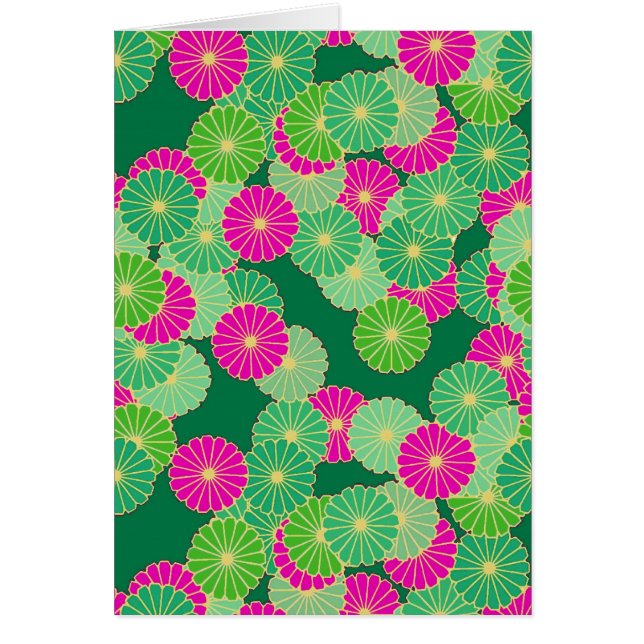 Flores Art Decó en tonos verdes y fucsia (Frente)