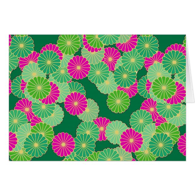 Flores Art Decó en tonos verdes y fucsia (Anverso (Horizontal))