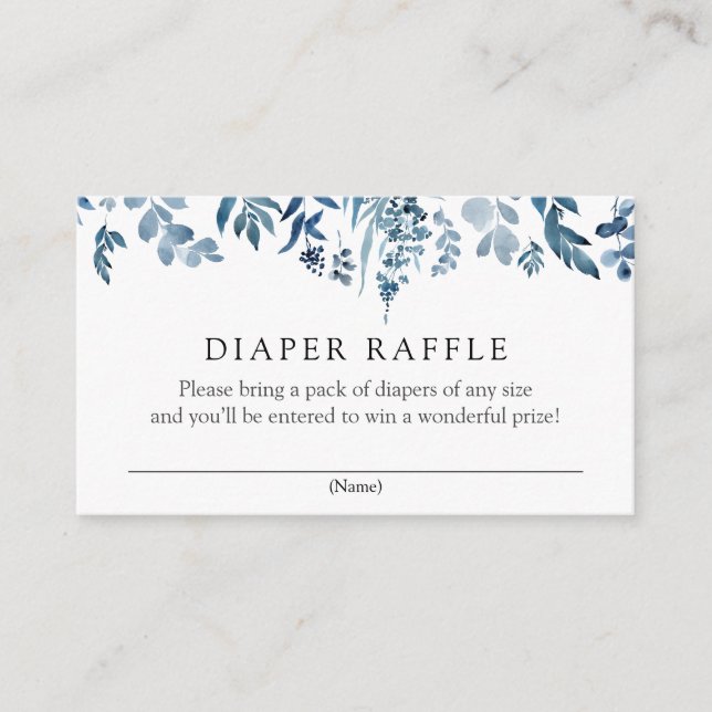 Flores azul acuarela Diaper Raffle tarjeta de inse (Anverso)