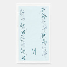 Flores azul claro y hojas la cena servilleta fiest