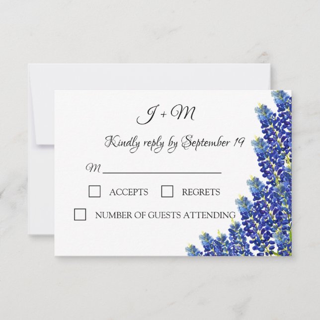 Flores azul Floral azul Texas Flores RSVP moderna (Anverso)